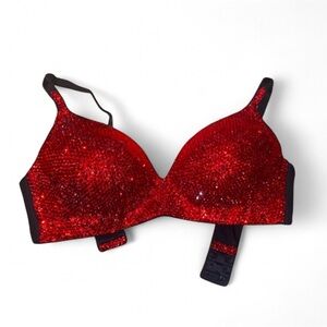 Crystal Sparkly Classic Red Glam Bling Wireless Bra Top All Sizes New